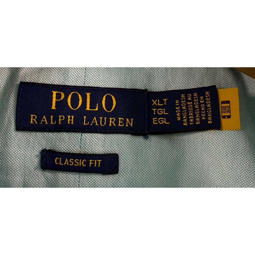 Polo Ralph Lauren Classic Fit Button Down Short Sleeve Shirt Teal Casual Sz XLT - Picture 4 of 7